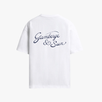 Dos du t-shirt Gamberge & Sun blanc avec imprimé Gamberge & Sun.